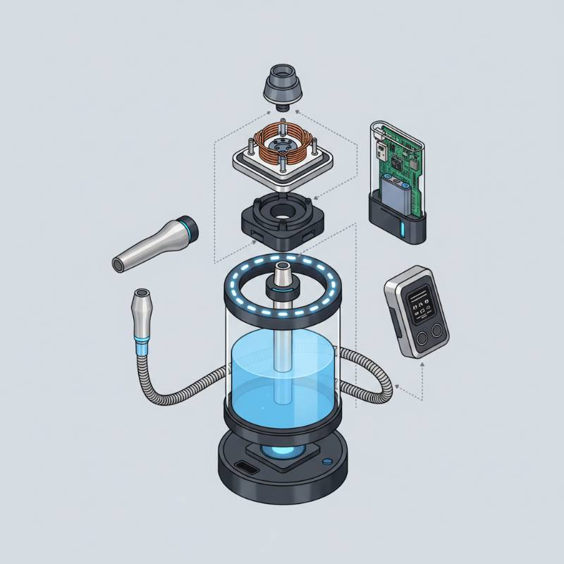 Technical diagram of a 2026 electric hookah hardware
