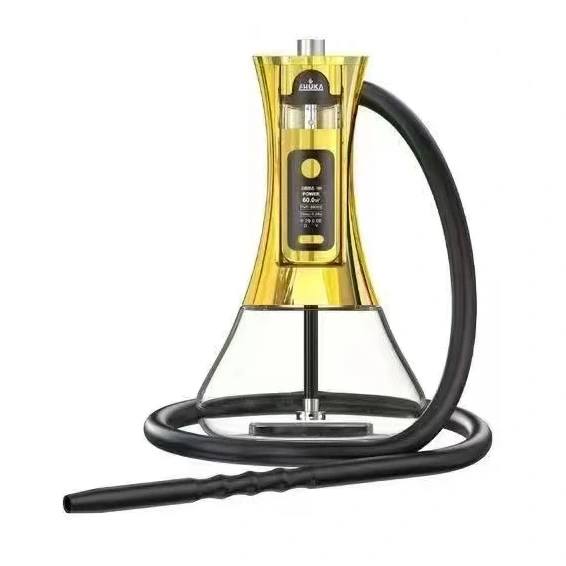 Modern minimalist glass and steel hookah on a marble table