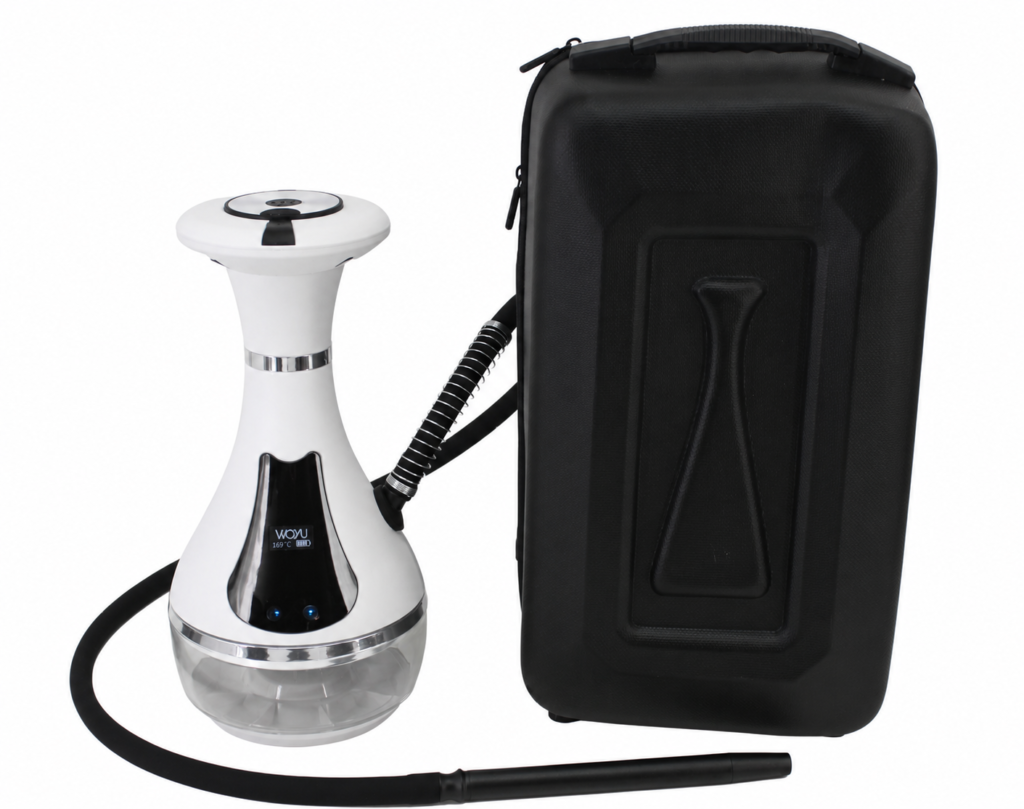 Premium electric hookah on a clean marble table with gold accents