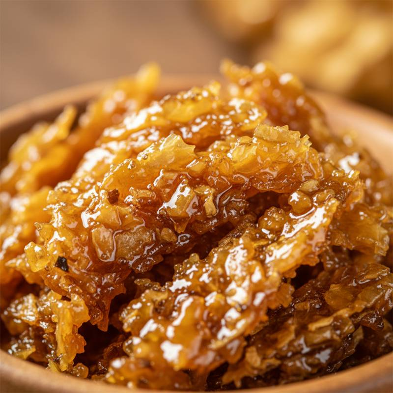 Close-up of golden honey-soaked shisha tobacco leaves