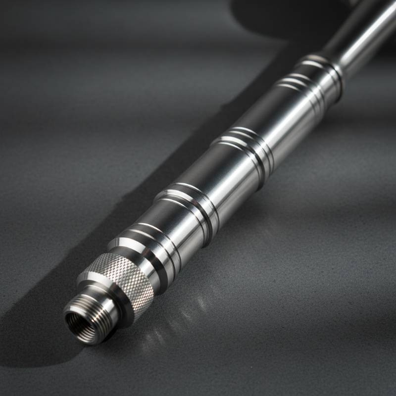Close up of a stainless steel German hookah stem with precision machining