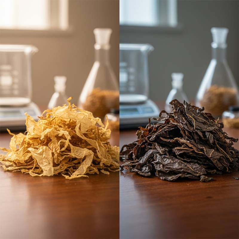 Blonde vs Dark leaf tobacco side by side