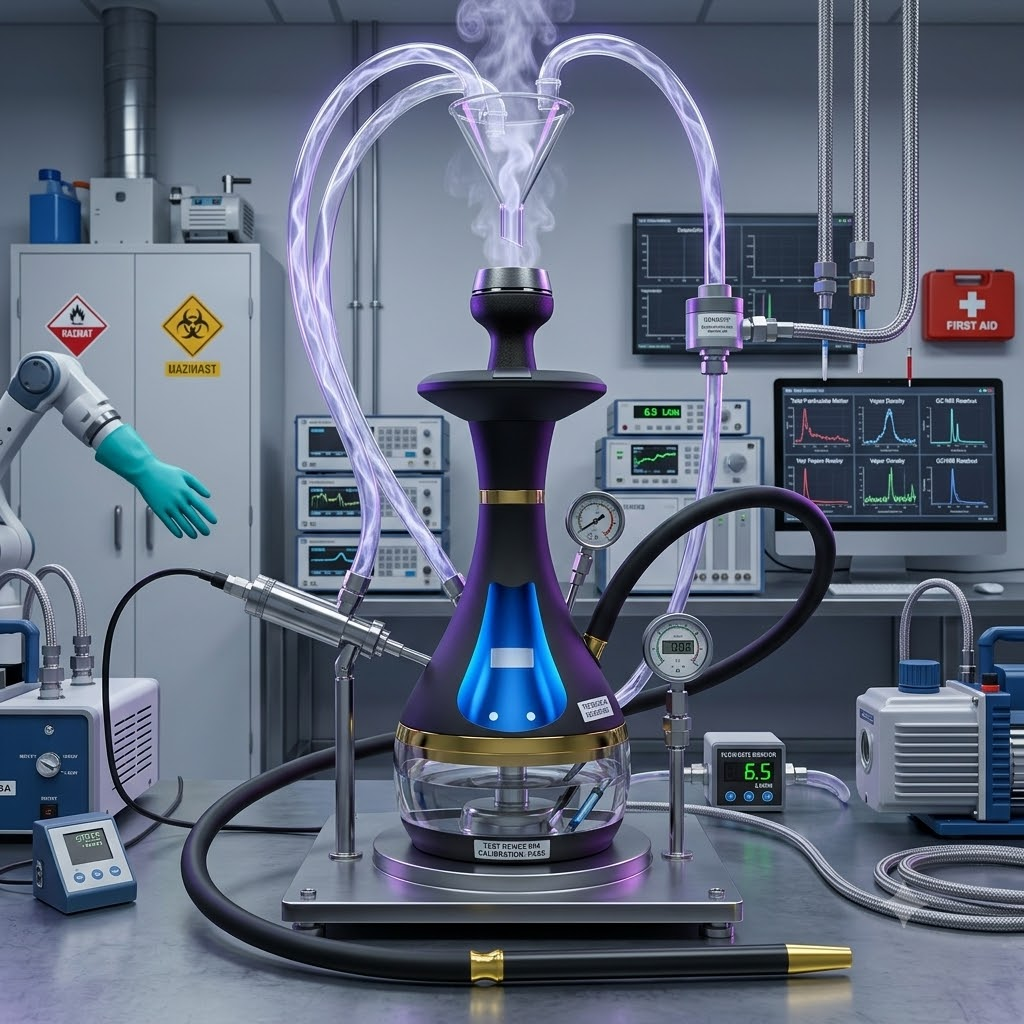 Industrial laboratory testing e-hookah vapor emissions