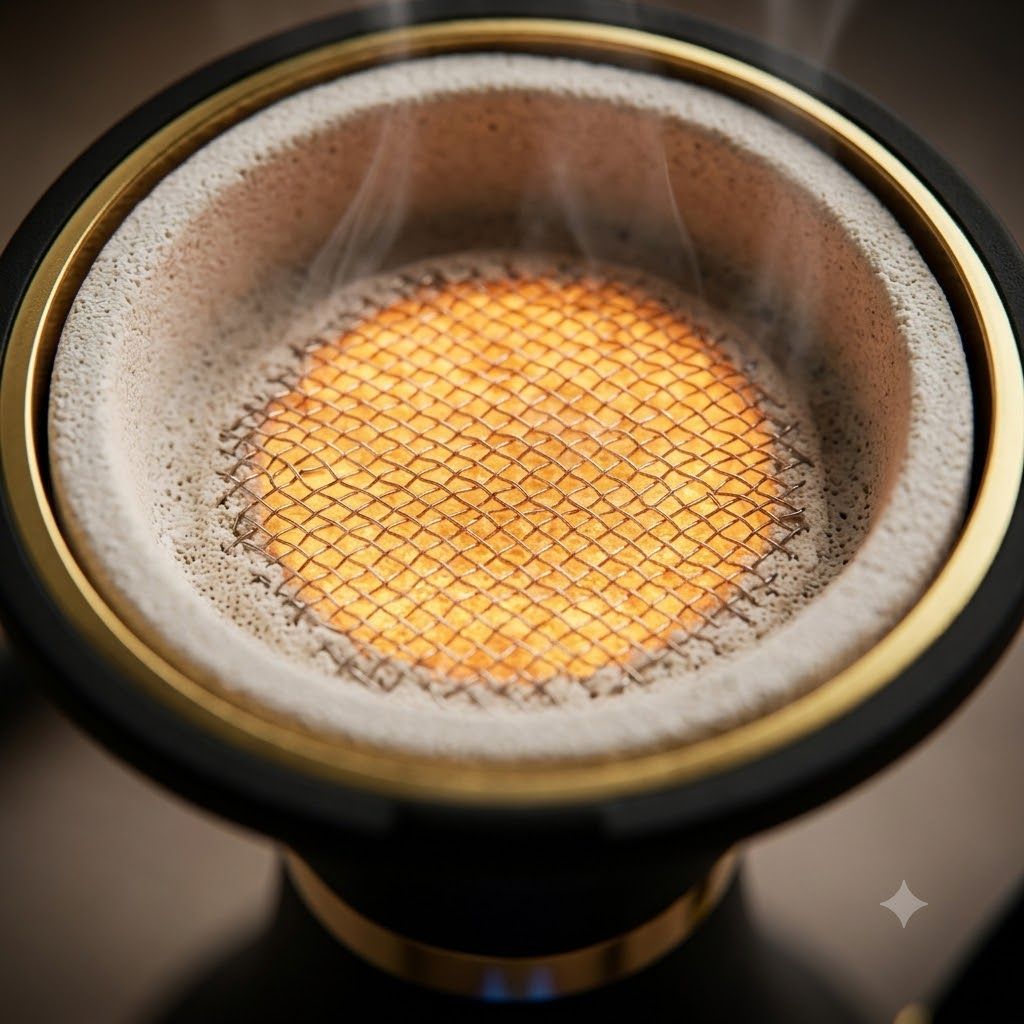 Close up of ceramic mesh coil glowing evenly