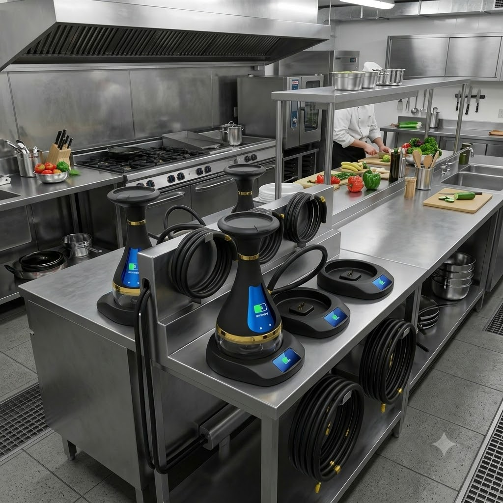 Electric hookah charging station in a commercial kitchen