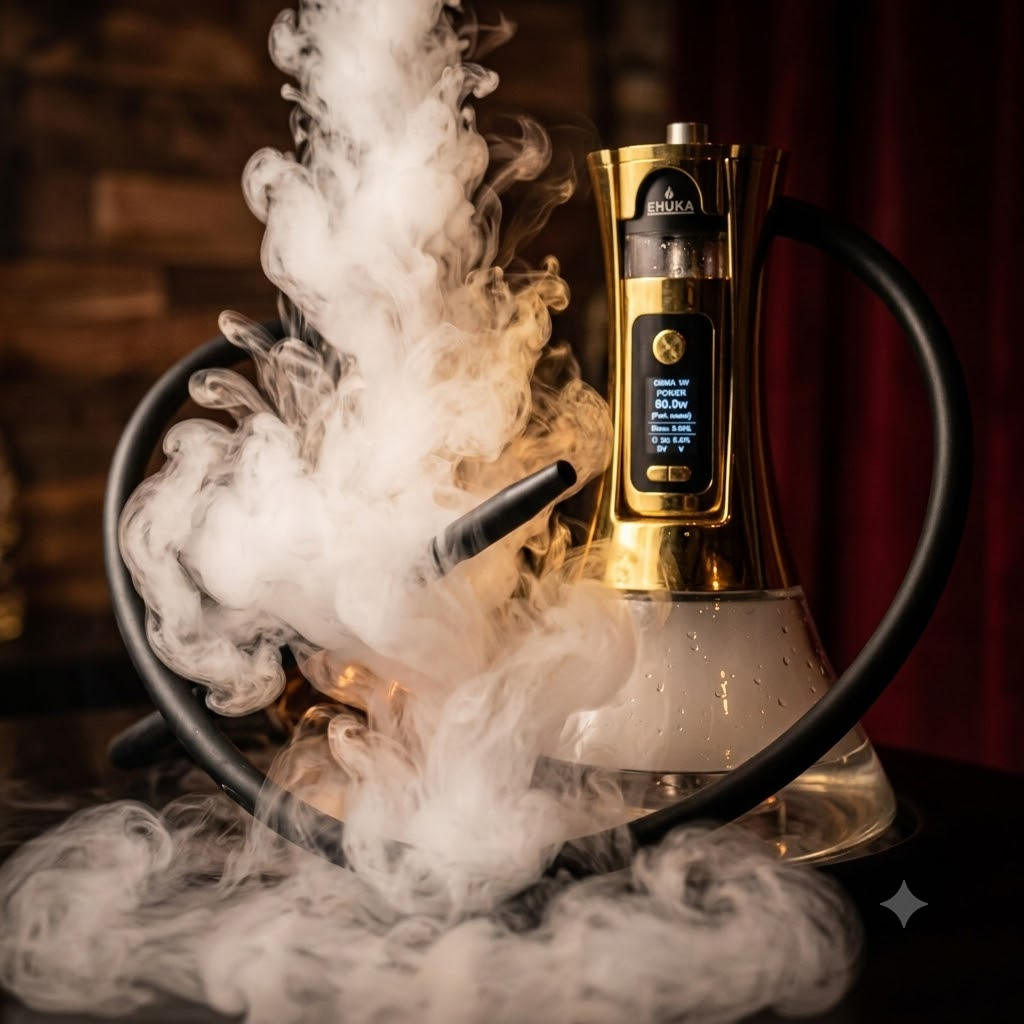 Close up of premium e-shisha vapor clouds