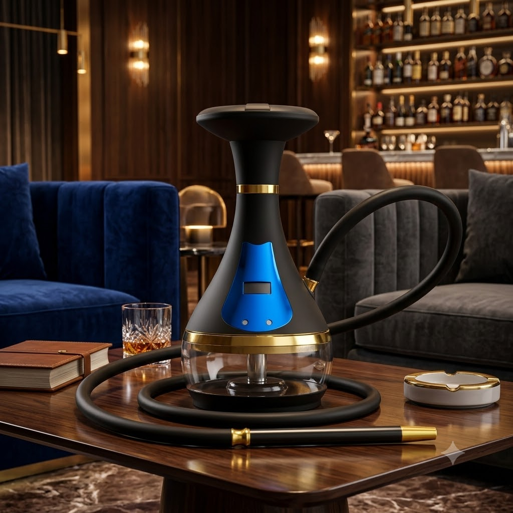 Modern electronic hookah device in a luxury lounge setting