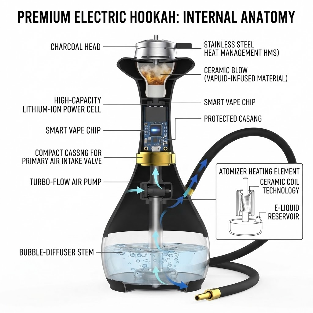 Internal components of a premium electric hookah